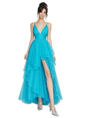 Alice + Olivia Turquoise Tiered Tulle Gown Size 6 Sleeveless Blue Ballgown NWT